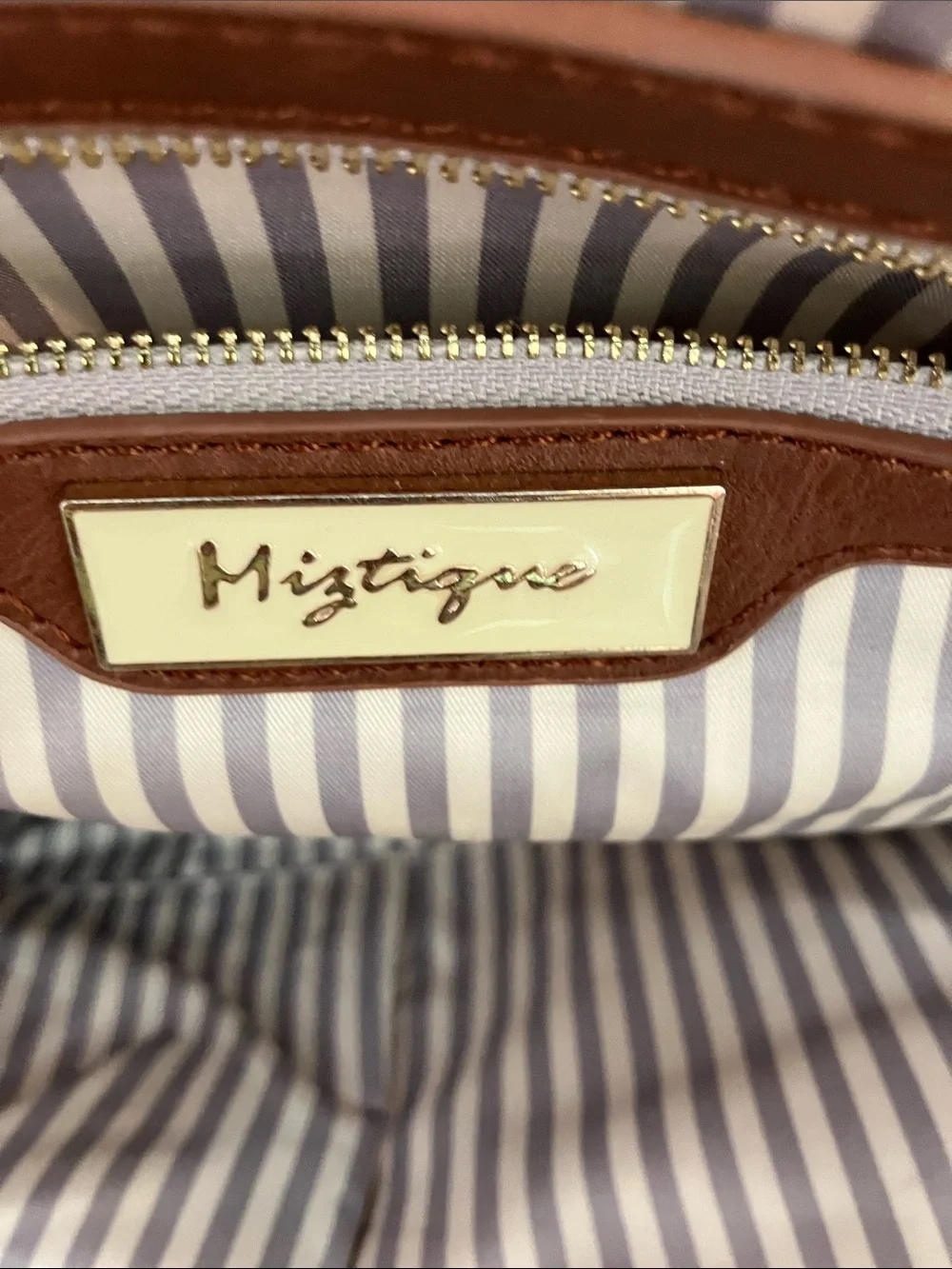 Miztique Brown Woven Front Satchel with Detachable Strap